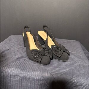 Elegant Black Slingback Heels with Bow